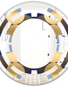 Retro Luxury Waves In Gold and Blue II - Modern Round or Oval Wall Mirror - Space