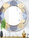 Retro Luxury Waves In Gold and Blue II - Modern Round or Oval Wall Mirror - Wave