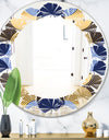 Retro Luxury Waves In Gold and Blue II - Modern Round or Oval Wall Mirror - Leaves