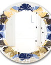 Retro Luxury Waves In Gold and Blue II - Modern Round or Oval Wall Mirror - Leaves