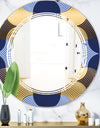 Retro Luxury Waves In Gold and Blue II - Modern Round or Oval Wall Mirror - Triple C