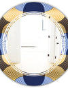 Retro Luxury Waves In Gold and Blue II - Modern Round or Oval Wall Mirror - Triple C