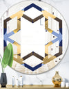 Retro Luxury Waves In Gold and Blue II - Modern Round or Oval Wall Mirror - Hexagon Star