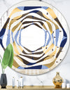 Retro Luxury Waves In Gold and Blue II - Modern Round or Oval Wall Mirror - Whirl