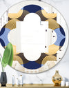 Retro Luxury Waves In Gold and Blue II - Modern Round or Oval Wall Mirror - Quatrefoil