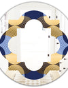 Retro Luxury Waves In Gold and Blue II - Modern Round or Oval Wall Mirror - Quatrefoil