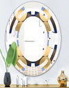 Retro Luxury Waves In Gold and Blue II - Modern Round or Oval Wall Mirror - Space