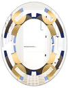 Retro Luxury Waves In Gold and Blue II - Modern Round or Oval Wall Mirror - Space