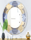 Retro Luxury Waves In Gold and Blue II - Modern Round or Oval Wall Mirror - Wave