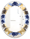 Retro Luxury Waves In Gold and Blue II - Modern Round or Oval Wall Mirror - Leaves