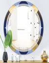 Retro Luxury Waves In Gold and Blue II - Modern Round or Oval Wall Mirror - Triple C