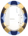 Retro Luxury Waves In Gold and Blue II - Modern Round or Oval Wall Mirror - Triple C