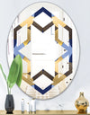 Retro Luxury Waves In Gold and Blue II - Modern Round or Oval Wall Mirror - Hexagon Star