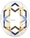 Retro Luxury Waves In Gold and Blue II - Modern Round or Oval Wall Mirror - Hexagon Star