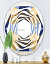 Retro Luxury Waves In Gold and Blue II - Modern Round or Oval Wall Mirror - Whirl