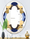 Retro Luxury Waves In Gold and Blue II - Modern Round or Oval Wall Mirror - Quatrefoil