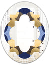 Retro Luxury Waves In Gold and Blue II - Modern Round or Oval Wall Mirror - Quatrefoil