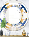 Retro Luxury Waves In Gold and Blue X - Modern Round or Oval Wall Mirror - Space