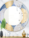 Retro Luxury Waves In Gold and Blue X - Modern Round or Oval Wall Mirror - Wave