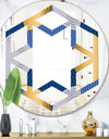 Retro Luxury Waves In Gold and Blue X - Modern Round or Oval Wall Mirror - Hexagon Star