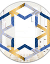 Retro Luxury Waves In Gold and Blue X - Modern Round or Oval Wall Mirror - Hexagon Star