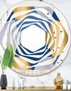 Retro Luxury Waves In Gold and Blue X - Modern Round or Oval Wall Mirror - Whirl