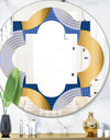 Retro Luxury Waves In Gold and Blue X - Modern Round or Oval Wall Mirror - Quatrefoil