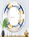 Retro Luxury Waves In Gold and Blue X - Modern Round or Oval Wall Mirror - Space