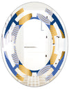 Retro Luxury Waves In Gold and Blue X - Modern Round or Oval Wall Mirror - Space