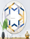 Retro Luxury Waves In Gold and Blue X - Modern Round or Oval Wall Mirror - Hexagon Star