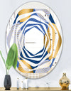 Retro Luxury Waves In Gold and Blue X - Modern Round or Oval Wall Mirror - Whirl