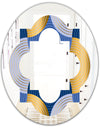 Retro Luxury Waves In Gold and Blue X - Modern Round or Oval Wall Mirror - Quatrefoil