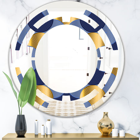 Retro Luxury Waves In Gold and Blue VIII - Modern Round or Oval Wall Mirror - Space