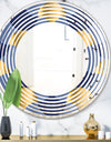 Retro Luxury Waves In Gold and Blue VIII - Modern Round or Oval Wall Mirror - Wave