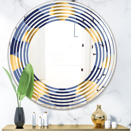 Retro Luxury Waves In Gold and Blue VIII - Modern Round or Oval Wall Mirror - Wave