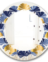 Retro Luxury Waves In Gold and Blue VIII - Modern Round or Oval Wall Mirror - Leaves