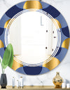 Retro Luxury Waves In Gold and Blue VIII - Modern Round or Oval Wall Mirror - Triple C