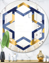 Retro Luxury Waves In Gold and Blue VIII - Modern Round or Oval Wall Mirror - Hexagon Star