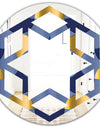 Retro Luxury Waves In Gold and Blue VIII - Modern Round or Oval Wall Mirror - Hexagon Star