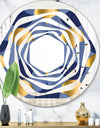 Retro Luxury Waves In Gold and Blue VIII - Modern Round or Oval Wall Mirror - Whirl