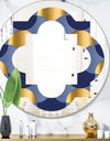 Retro Luxury Waves In Gold and Blue VIII - Modern Round or Oval Wall Mirror - Quatrefoil