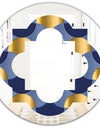 Retro Luxury Waves In Gold and Blue VIII - Modern Round or Oval Wall Mirror - Quatrefoil