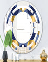 Retro Luxury Waves In Gold and Blue VIII - Modern Round or Oval Wall Mirror - Space