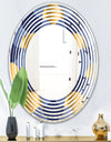 Retro Luxury Waves In Gold and Blue VIII - Modern Round or Oval Wall Mirror - Wave