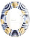 Retro Luxury Waves In Gold and Blue VIII - Modern Round or Oval Wall Mirror - Wave