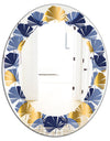 Retro Luxury Waves In Gold and Blue VIII - Modern Round or Oval Wall Mirror - Leaves