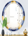 Retro Luxury Waves In Gold and Blue VIII - Modern Round or Oval Wall Mirror - Triple C