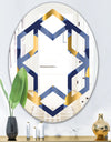 Retro Luxury Waves In Gold and Blue VIII - Modern Round or Oval Wall Mirror - Hexagon Star