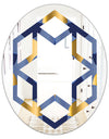 Retro Luxury Waves In Gold and Blue VIII - Modern Round or Oval Wall Mirror - Hexagon Star