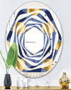 Retro Luxury Waves In Gold and Blue VIII - Modern Round or Oval Wall Mirror - Whirl